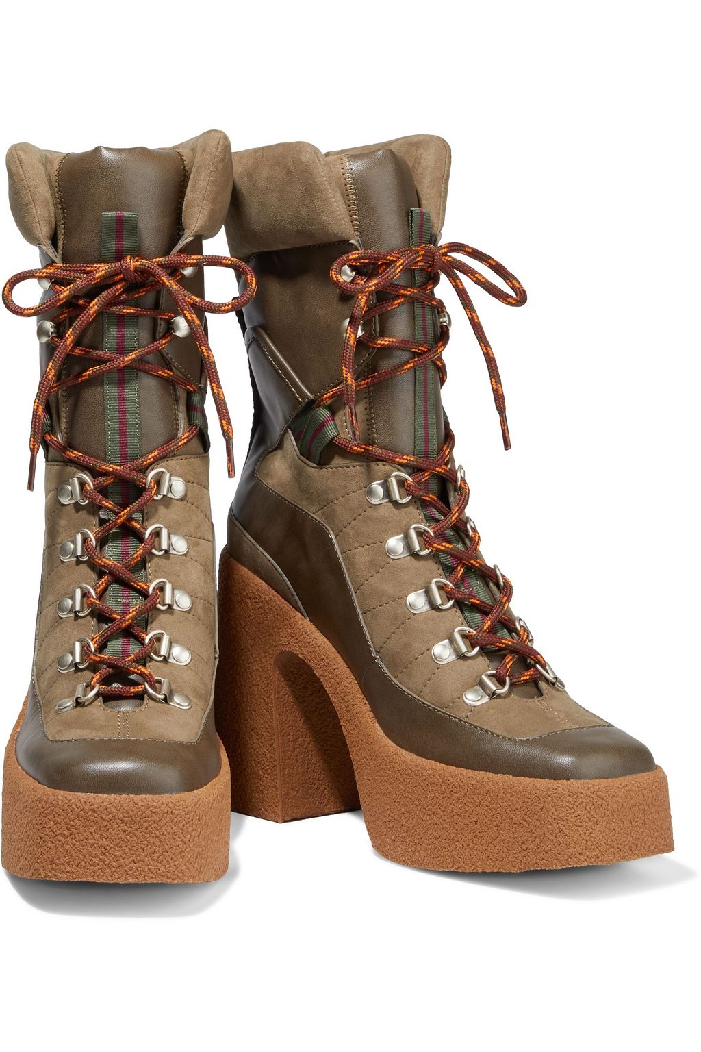 STELLA MCCARTNEY Lace-up faux suede and leather platform ankle boots
