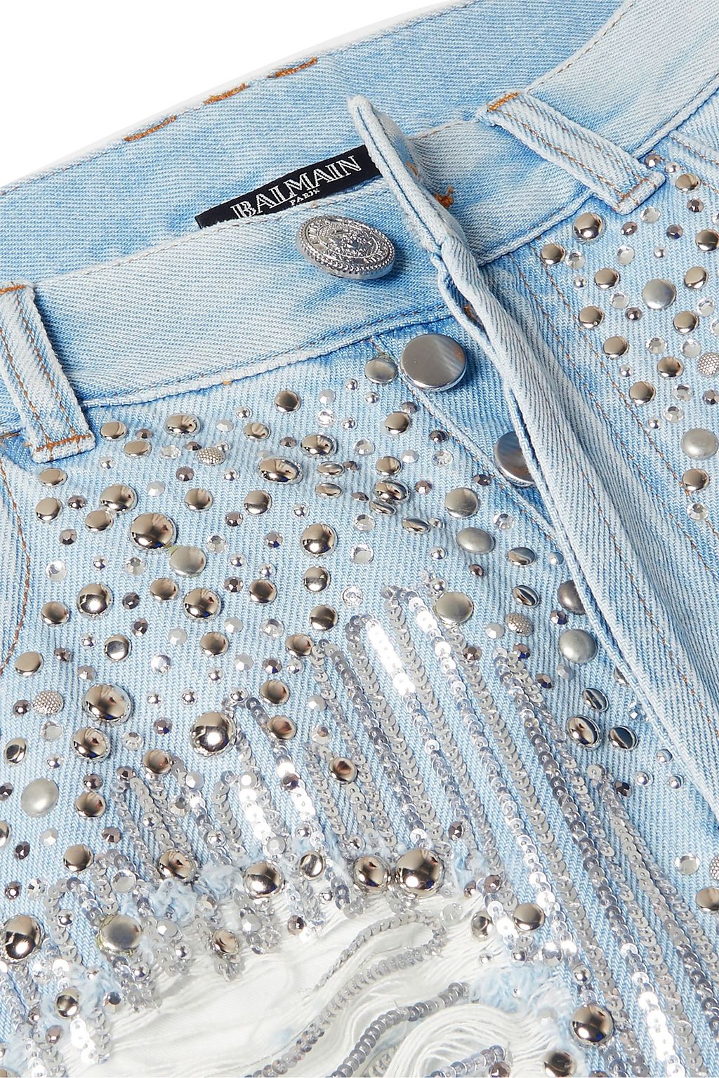 BALMAIN Embellished distressed boyfriend jeans