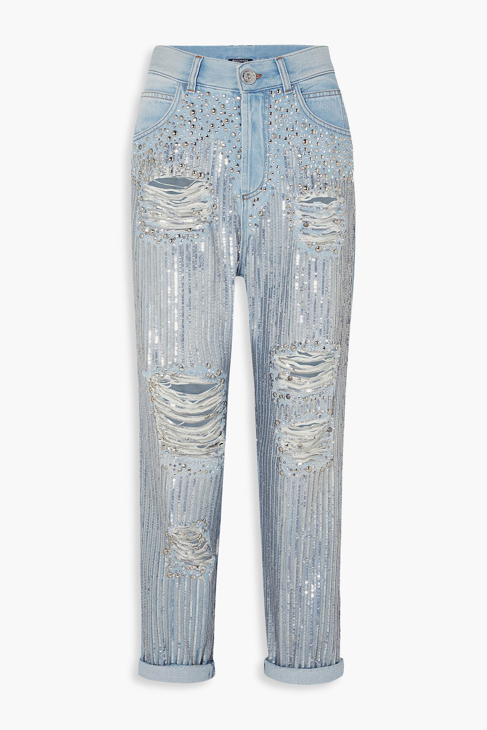 Balmain Embellished distressed boyfriend jeans