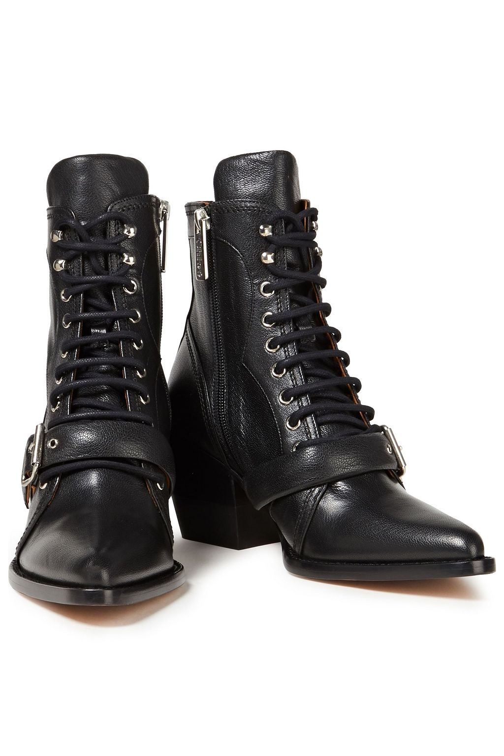 CHLOÉ Serina buckle-detailed lace-up leather ankle boots