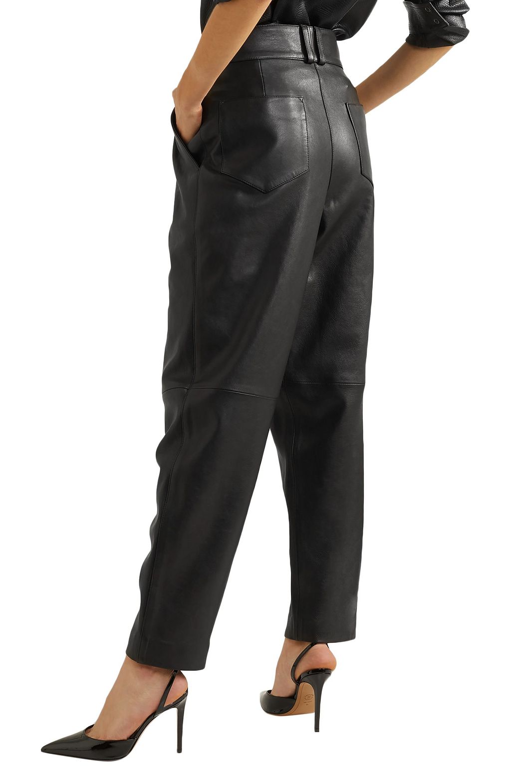 BALMAIN Pleated leather tapered pants