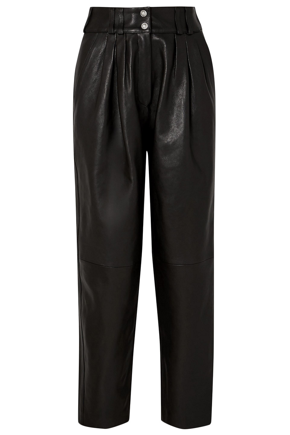 Balmain Woman Pleated Leather Tapered Pants Black Size 42