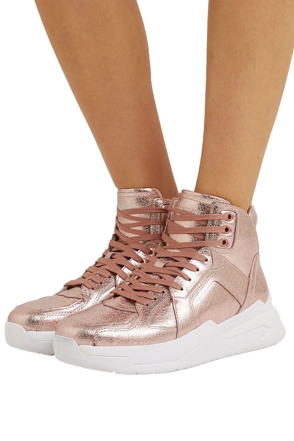 BALMAIN B Ball metallic leather high-top sneakers