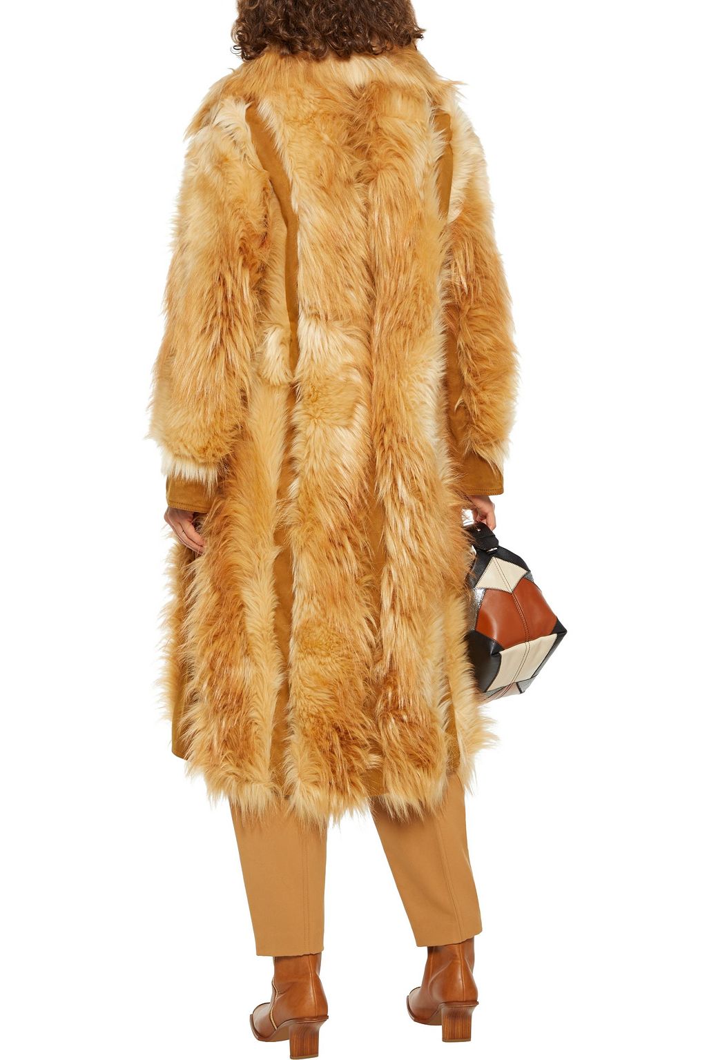 STELLA MCCARTNEY Belted paneled faux fur and suede coat