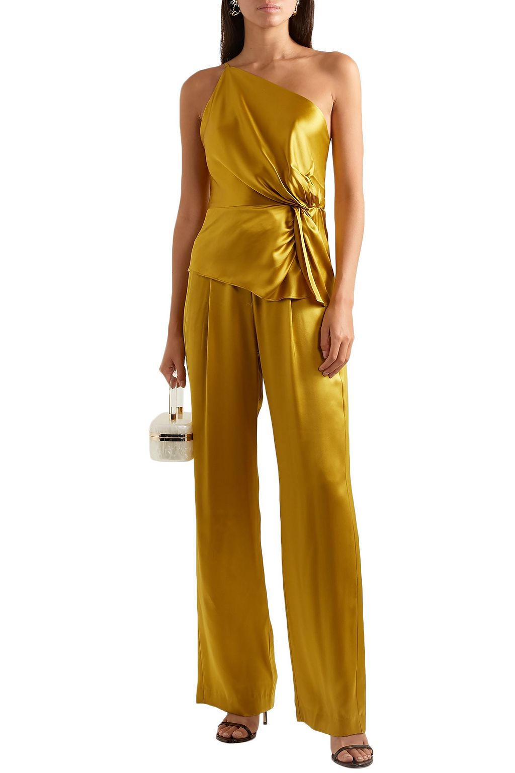 MICHELLE MASON One-shoulder knotted silk-charmeuse top