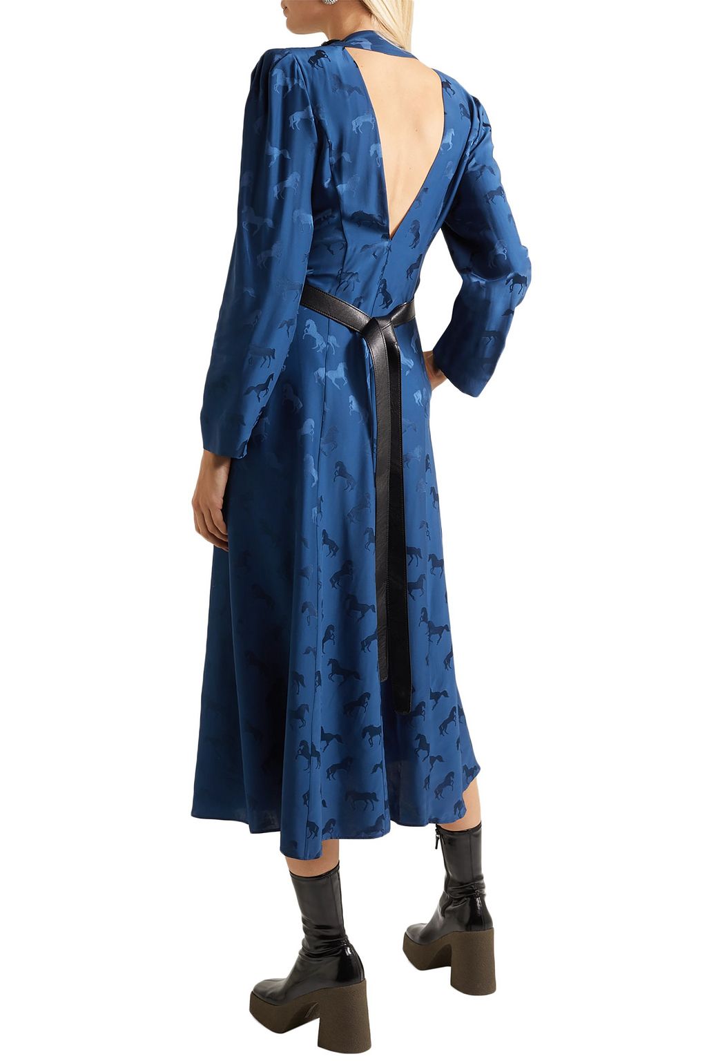 STELLA MCCARTNEY Open-back belted silk-jacquard midi dress