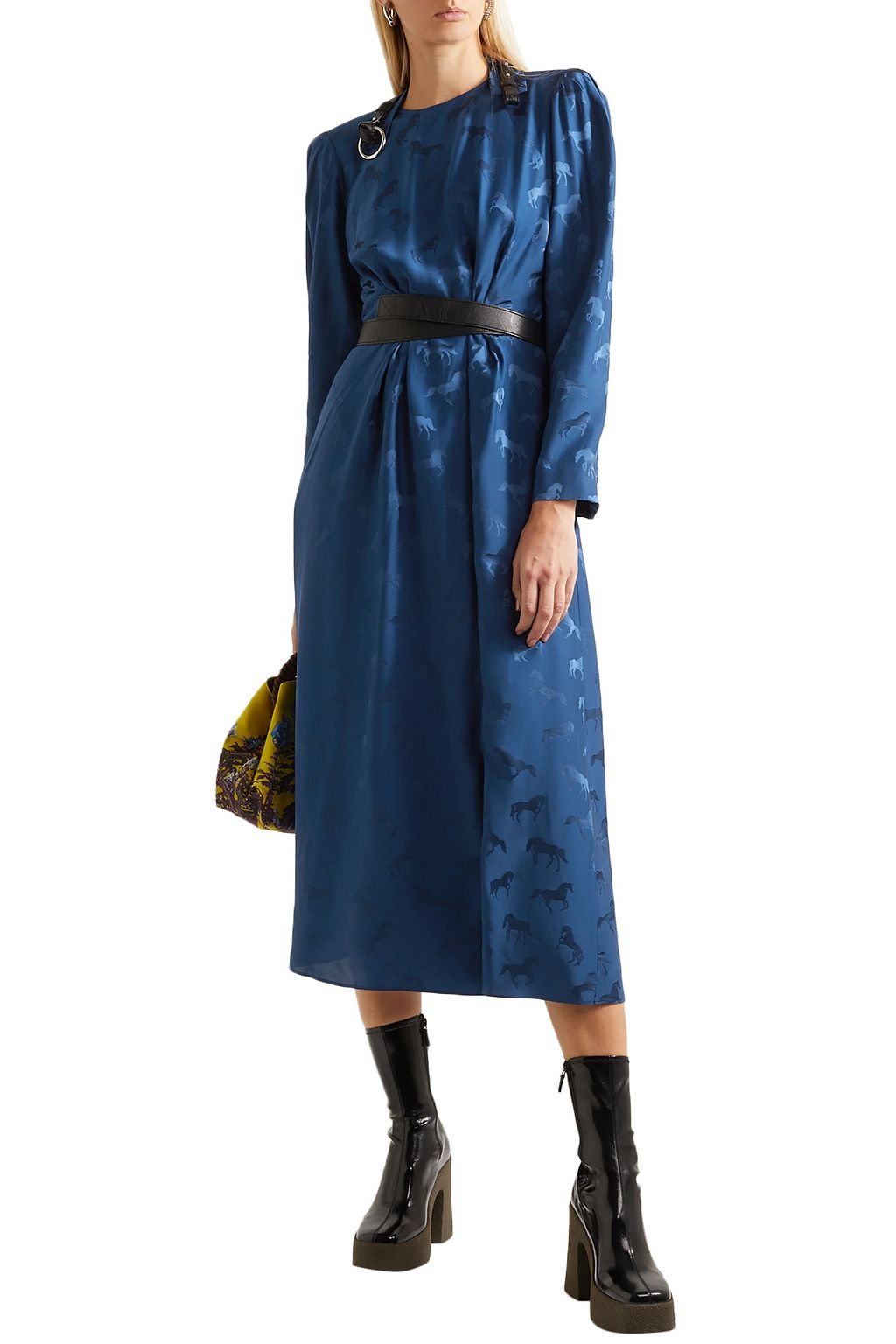 STELLA MCCARTNEY Open-back belted silk-jacquard midi dress
