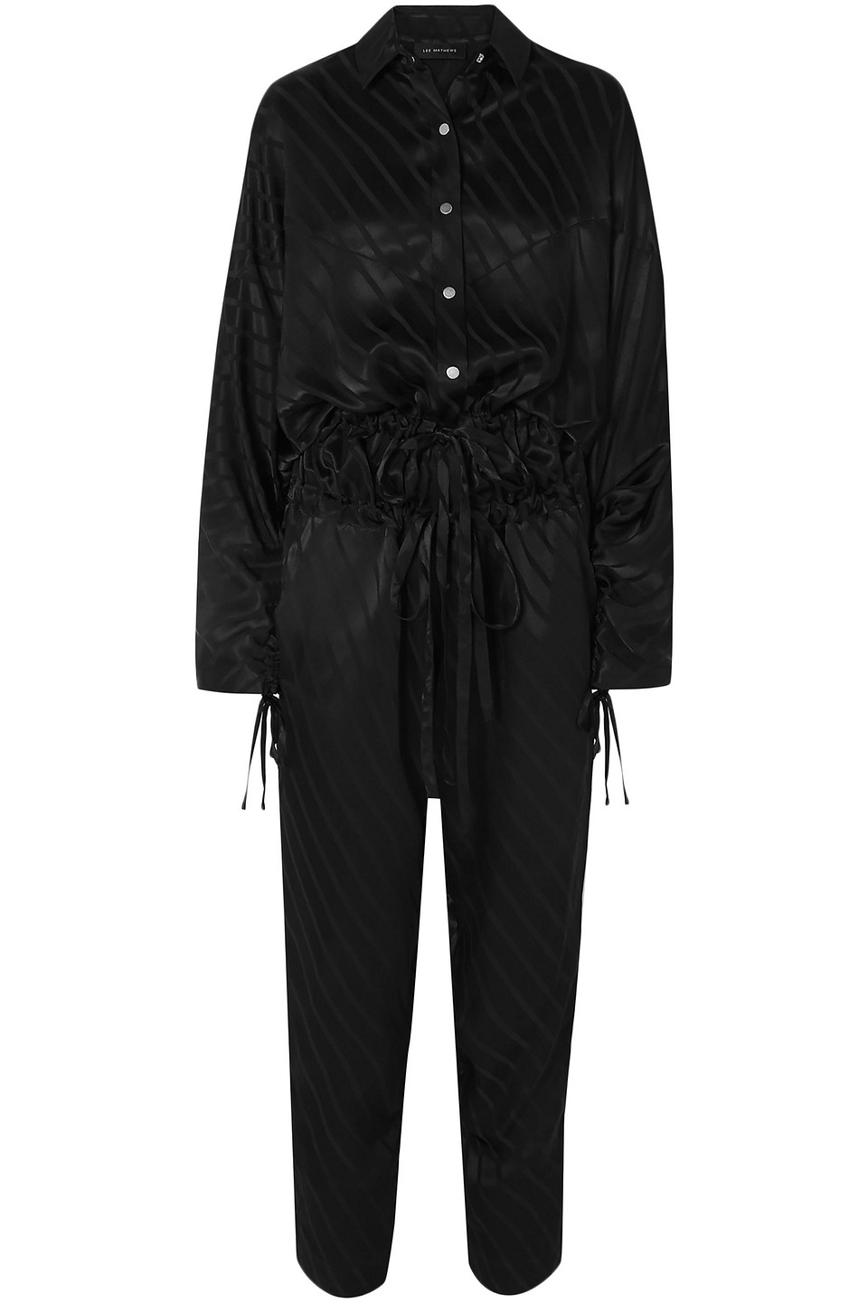 lee mathews - tamara tie-detailed satin-jacquard jumpsuit - black - 3