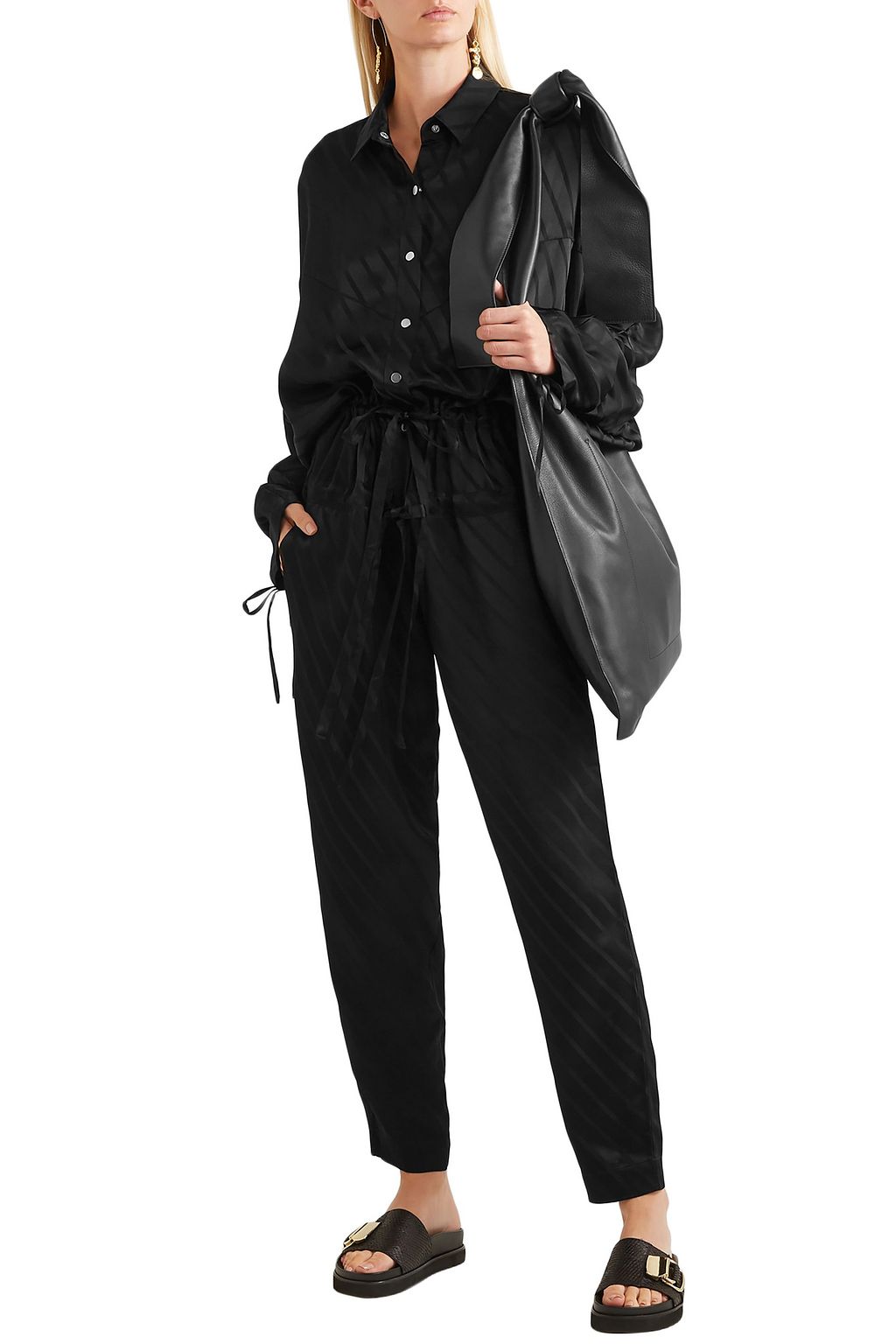 LEE MATHEWS Tamara tie-detailed satin-jacquard jumpsuit