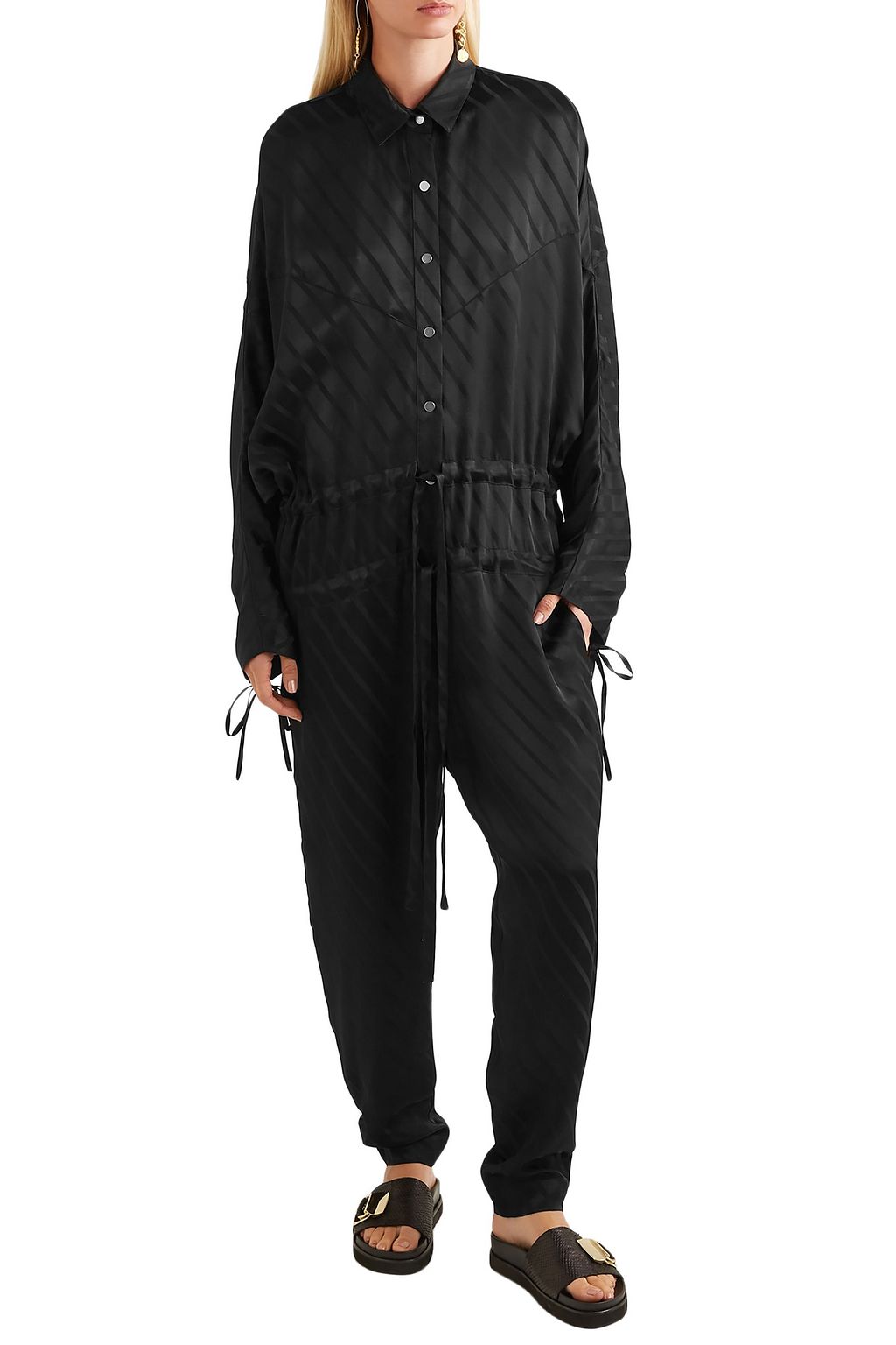 LEE MATHEWS Tamara tie-detailed satin-jacquard jumpsuit