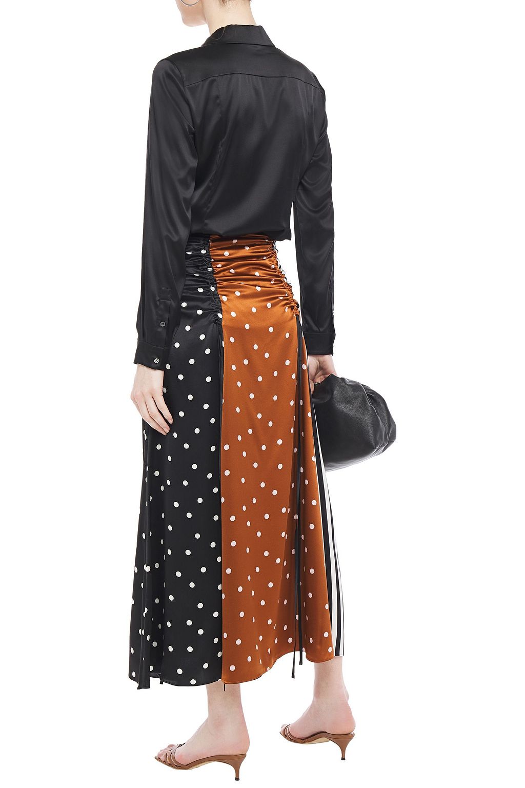 LEE MATHEWS Mae paneled ruched printed silk-satin midi skirt