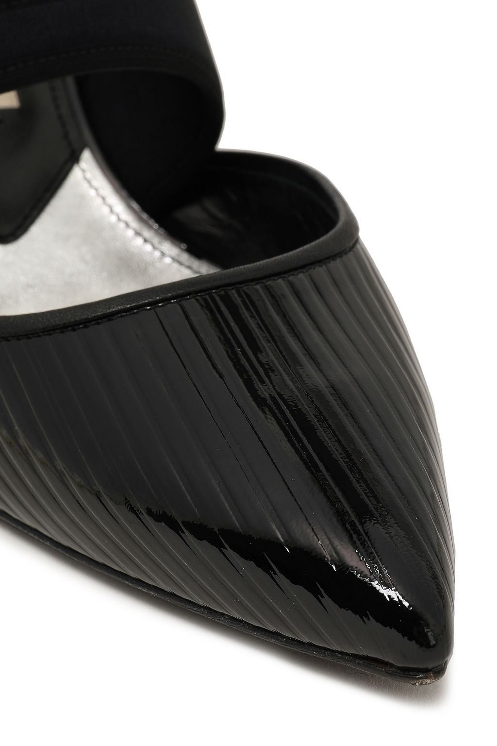 PUCCI Metallic-trimmed neoprene-paneled embossed patent-leather Mary Jane pumps