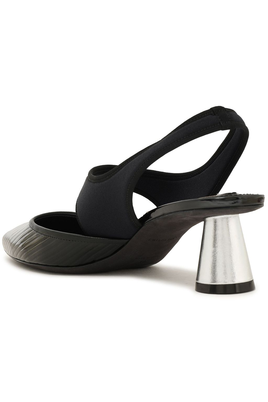 PUCCI Metallic-trimmed neoprene-paneled embossed patent-leather Mary Jane pumps