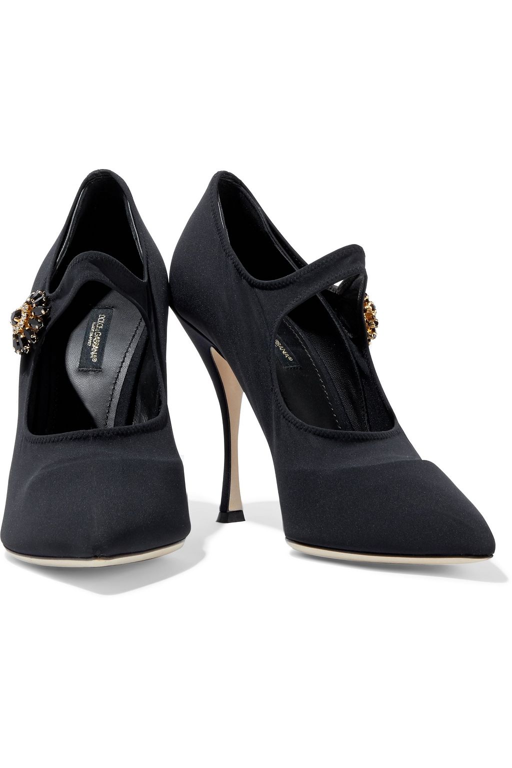 DOLCE&GABBANA Crystal-embellished stretch-knit Mary Jane pumps