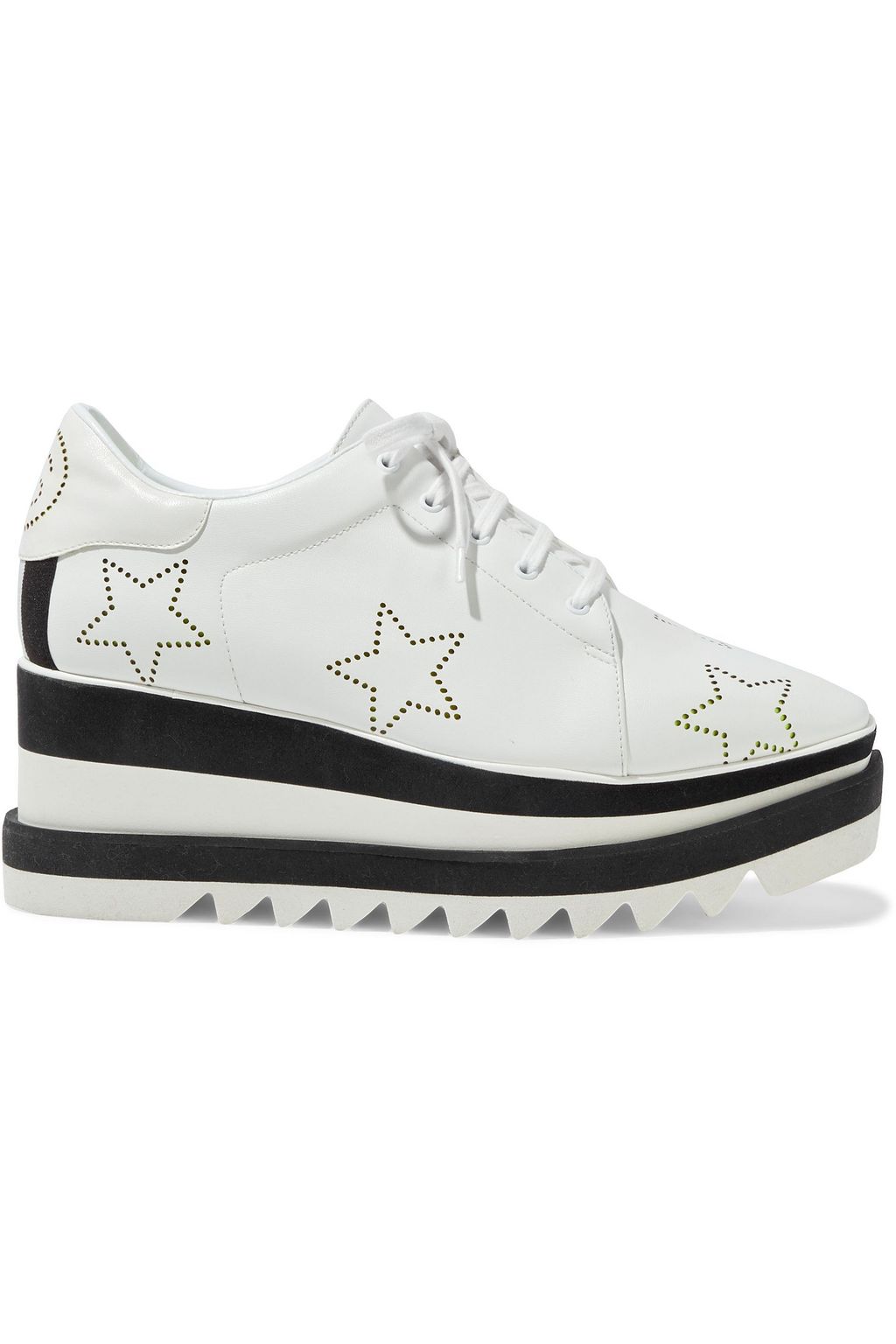 white faux leather platform sneakers
