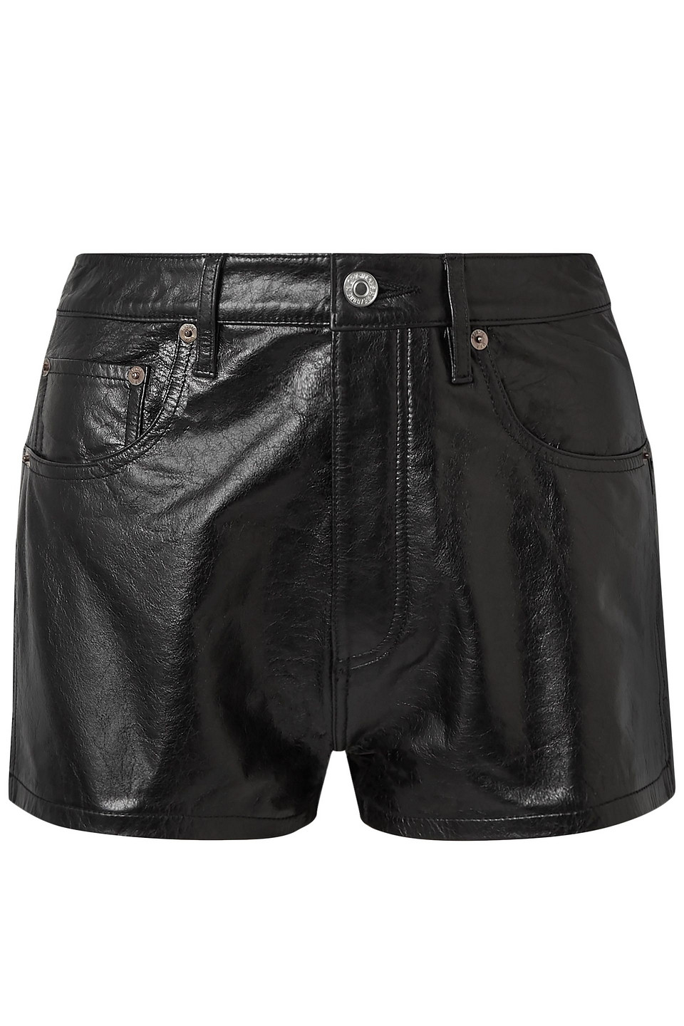 Re/done Woman Cracked-leather Shorts Black Size 30