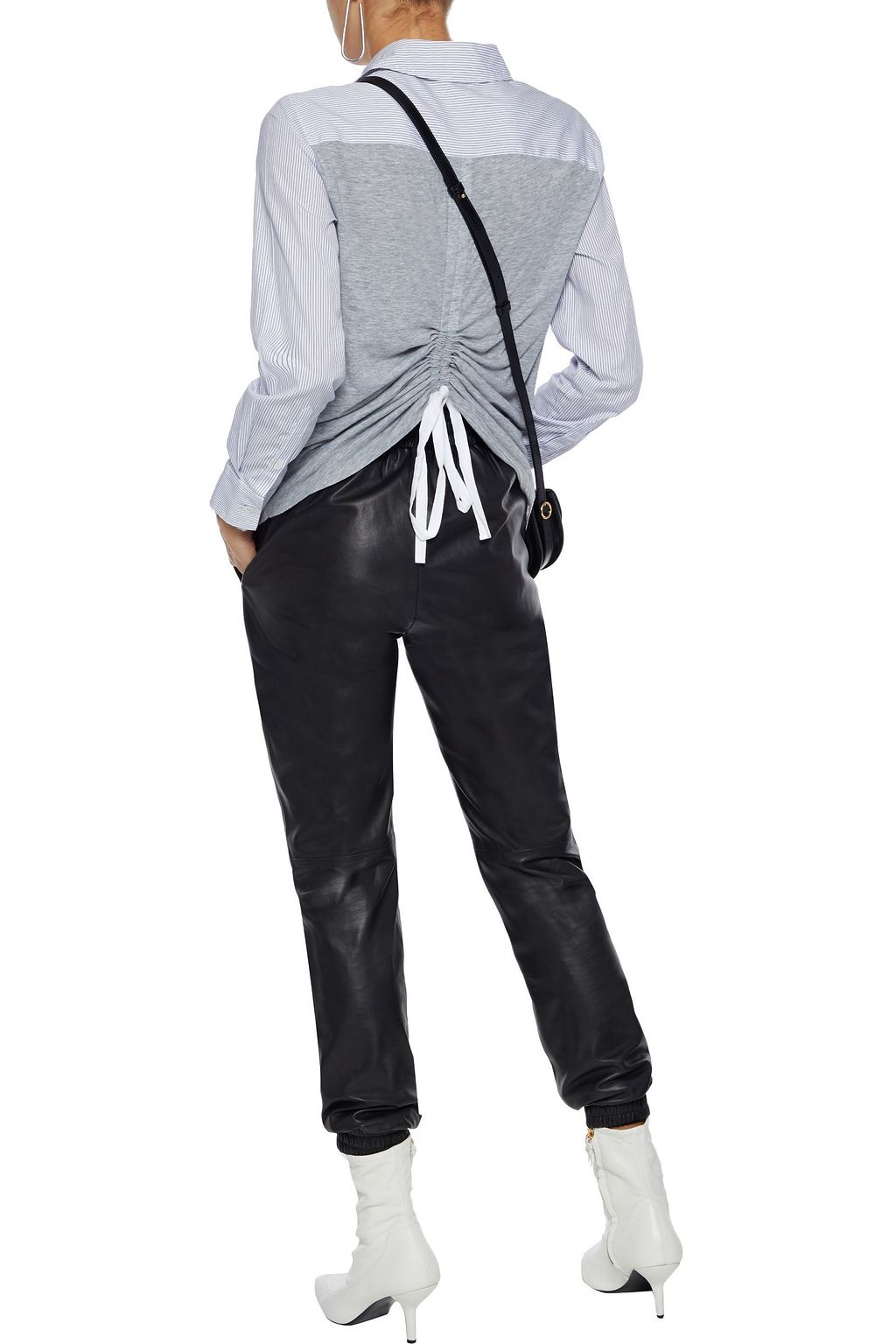 STATESIDE Ruched jersey-paneled striped cotton-broadcloth shirt