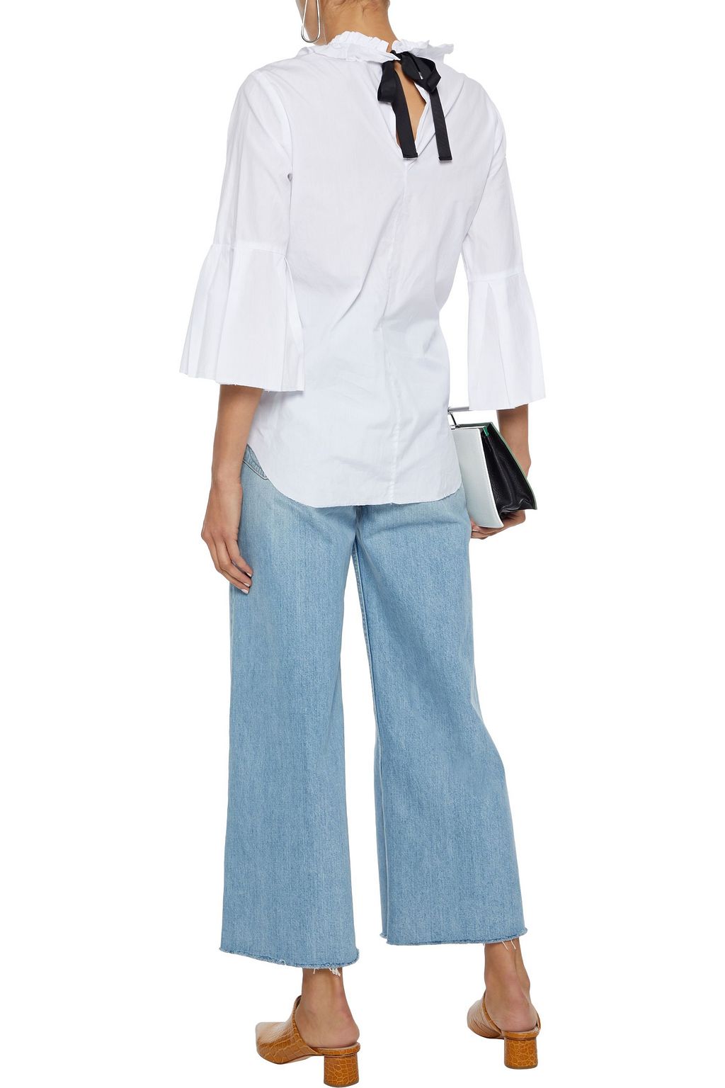STATESIDE Fluted ruffle-trimmed cotton-poplin blouse