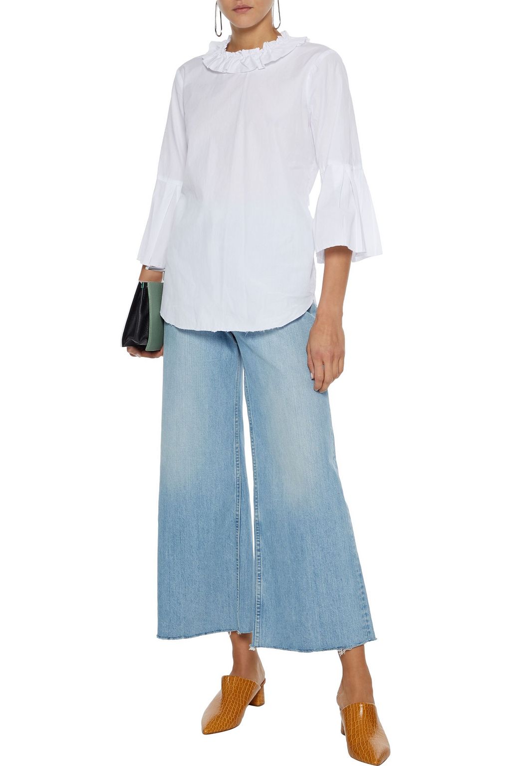 STATESIDE Fluted ruffle-trimmed cotton-poplin blouse