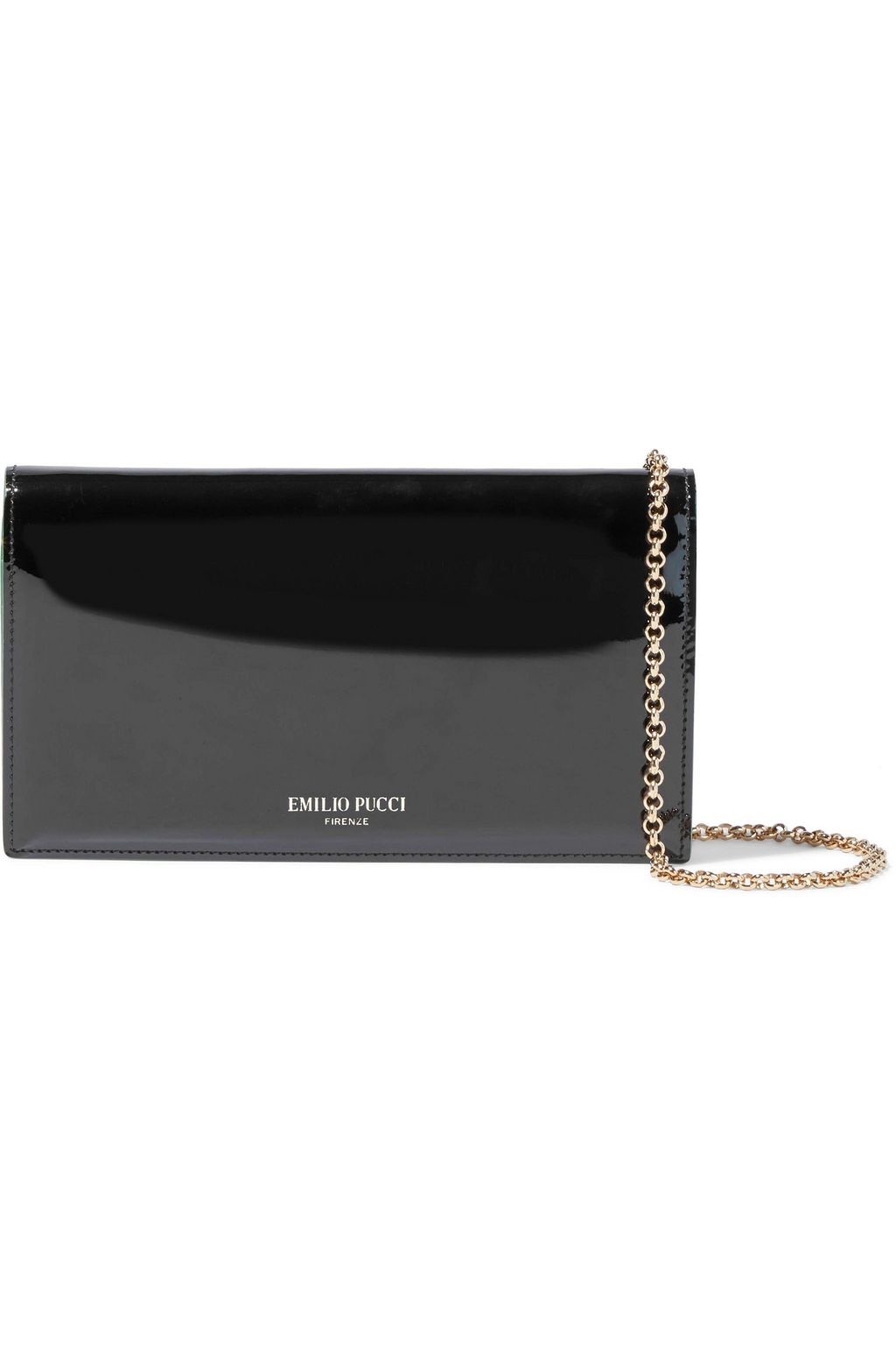 black patent leather evening bag