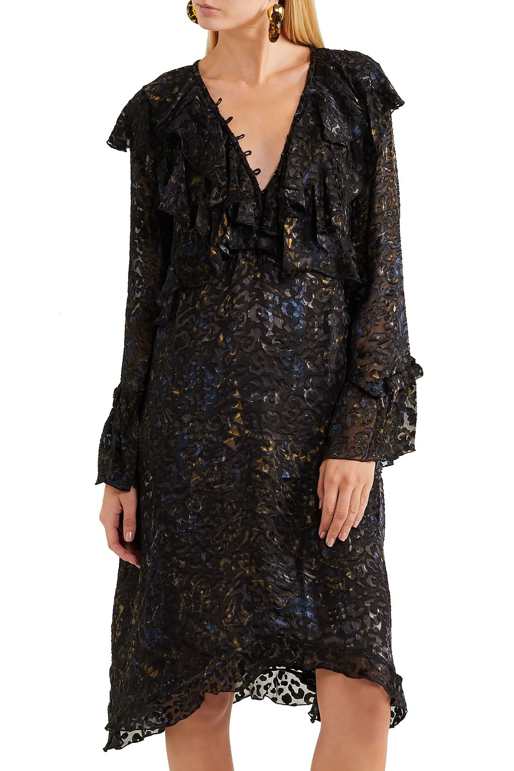 IRO Ruffled devoré-chiffon dress
