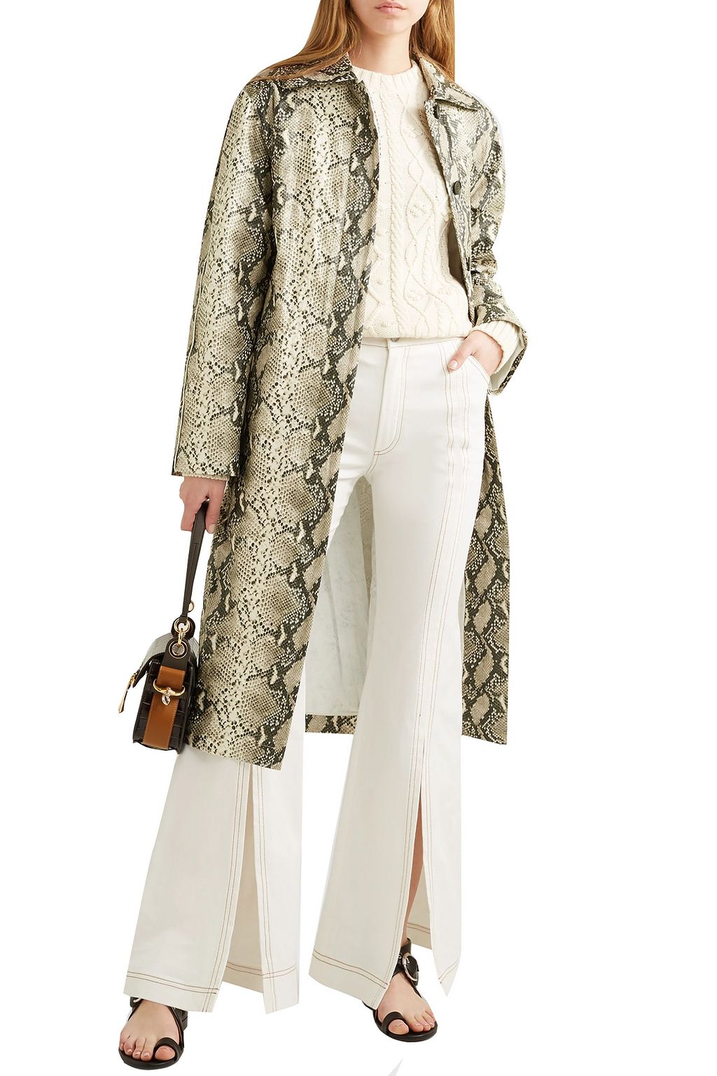 PHILOSOPHY DI LORENZO SERAFINI Belted snake-print coated-shell coat