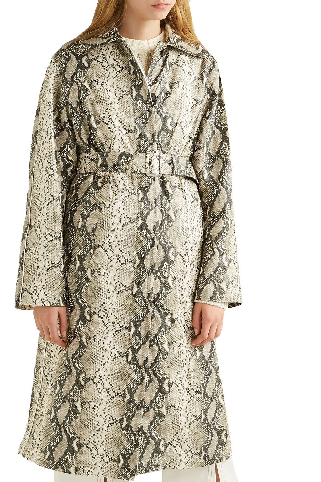 PHILOSOPHY DI LORENZO SERAFINI Belted snake-print coated-shell coat