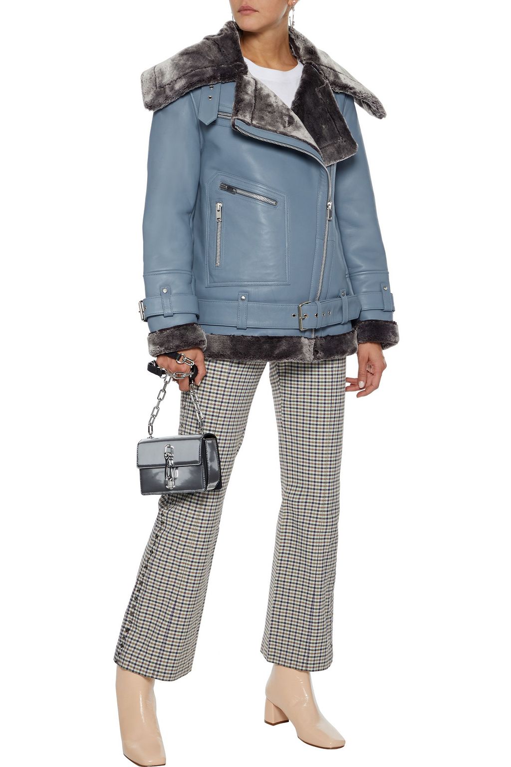W118 BY WALTER BAKER Celine faux fur-trimmed leather jacket