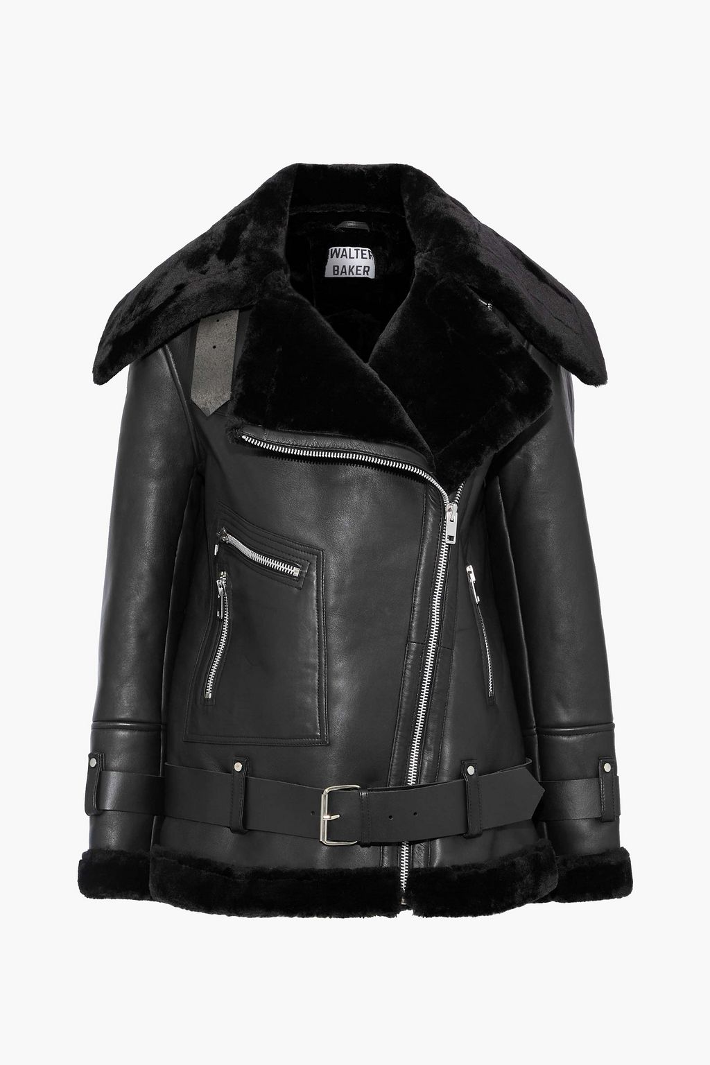 W118 BY WALTER BAKER Celine faux fur-trimmed leather jacket | THE OUTNET