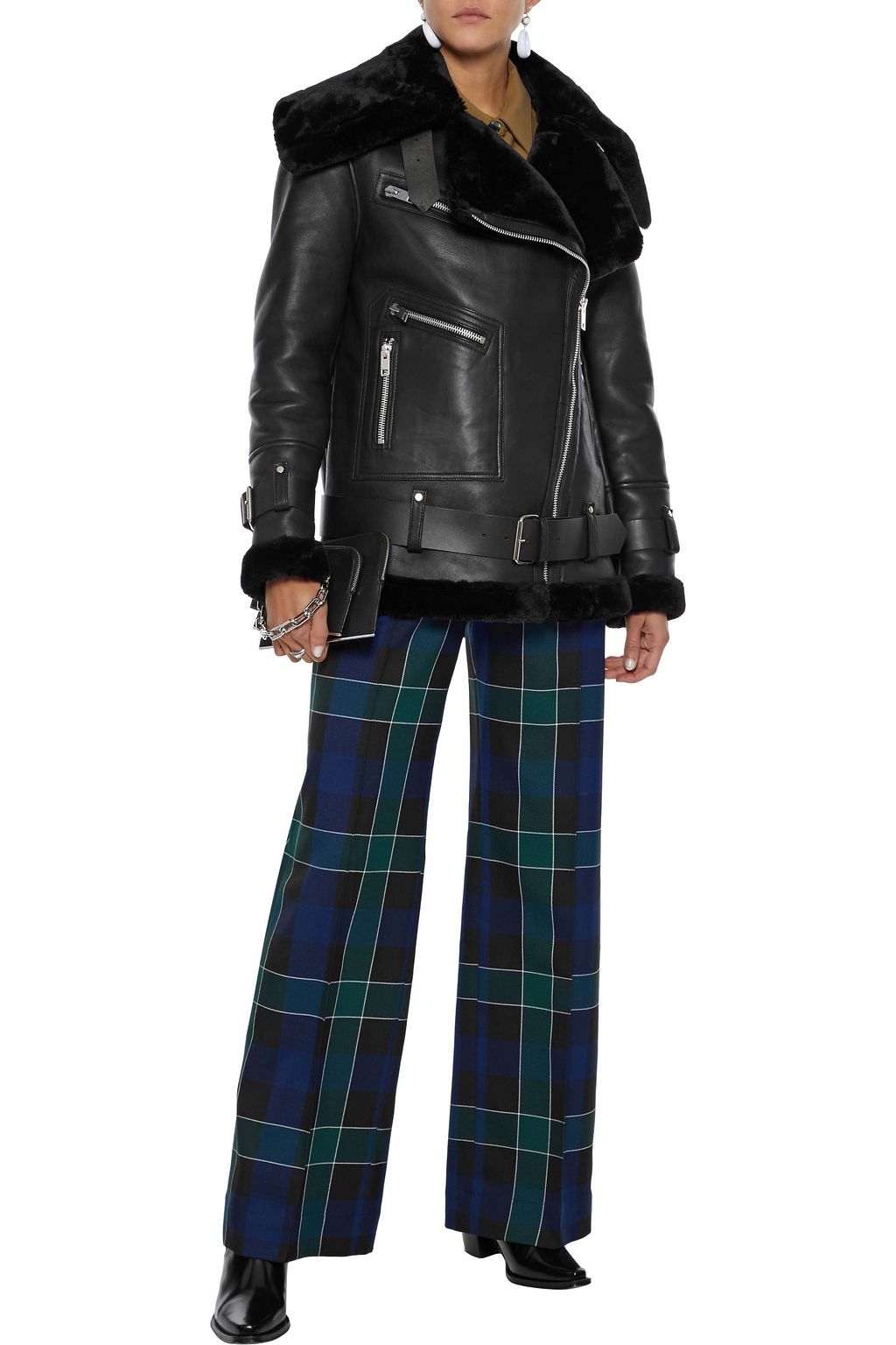 W118 BY WALTER BAKER Celine faux fur-trimmed leather jacket