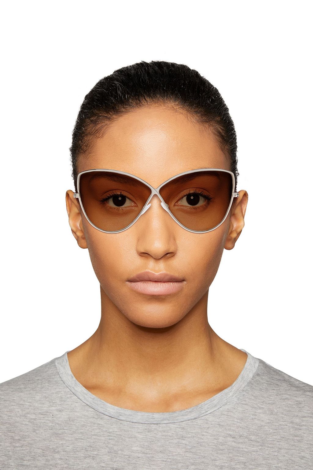 TOM FORD Elise oversized cat-eye silver-tone sunglasses