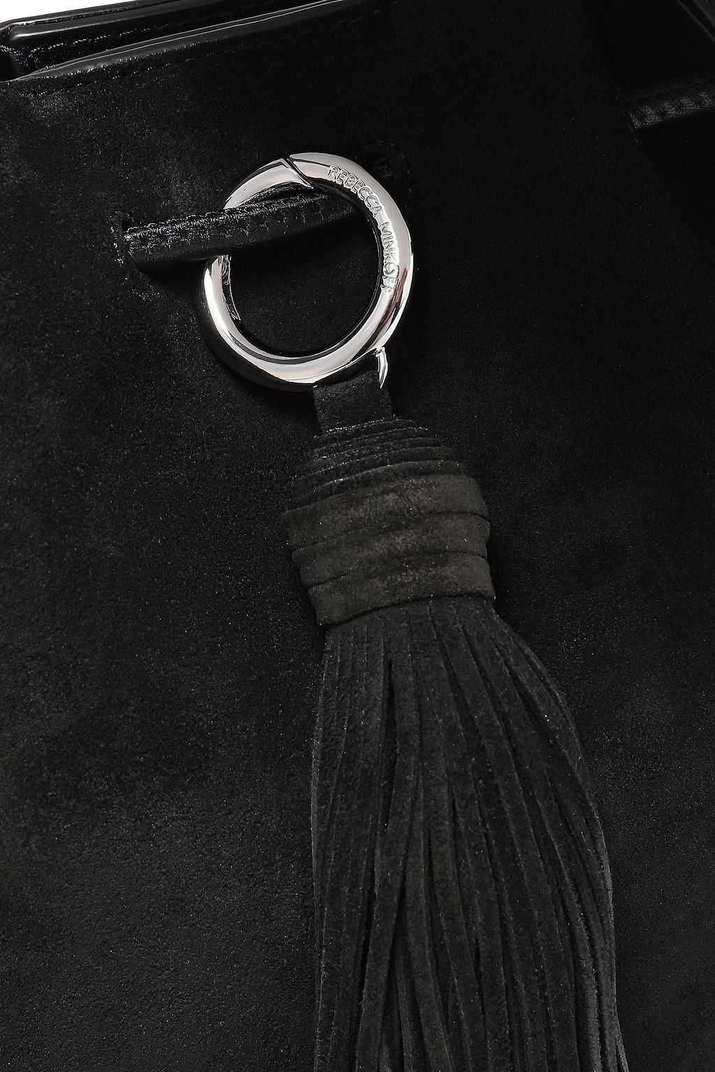 REBECCA MINKOFF Tasseled suede and leather-paneled bucket bag