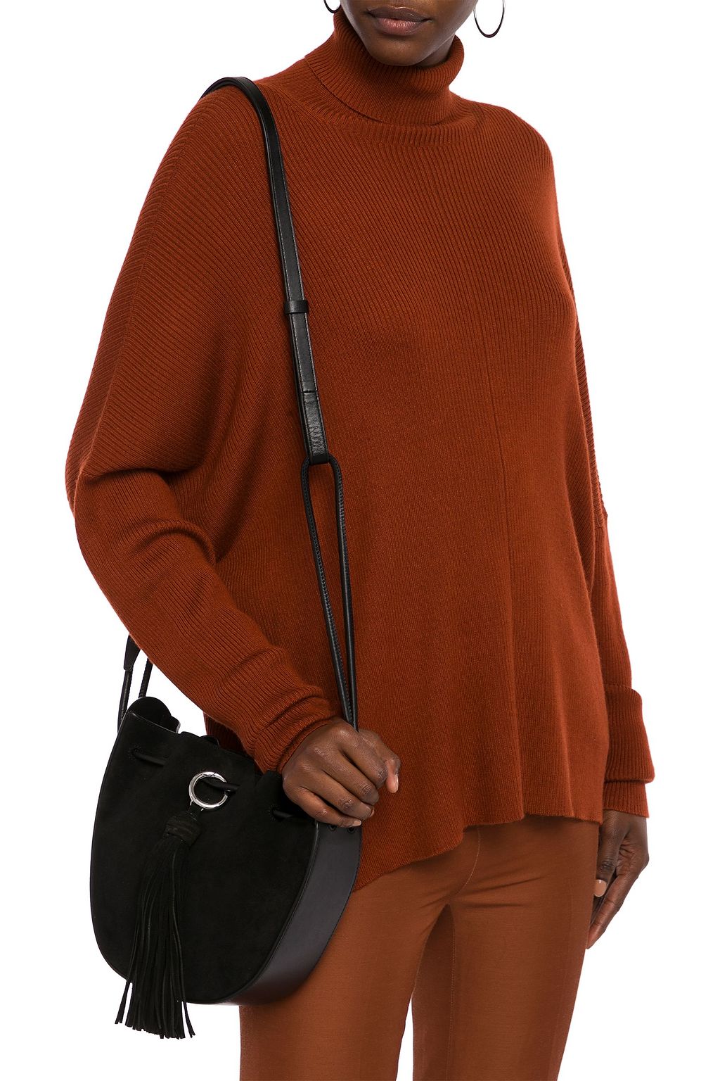 REBECCA MINKOFF Tasseled suede and leather-paneled bucket bag