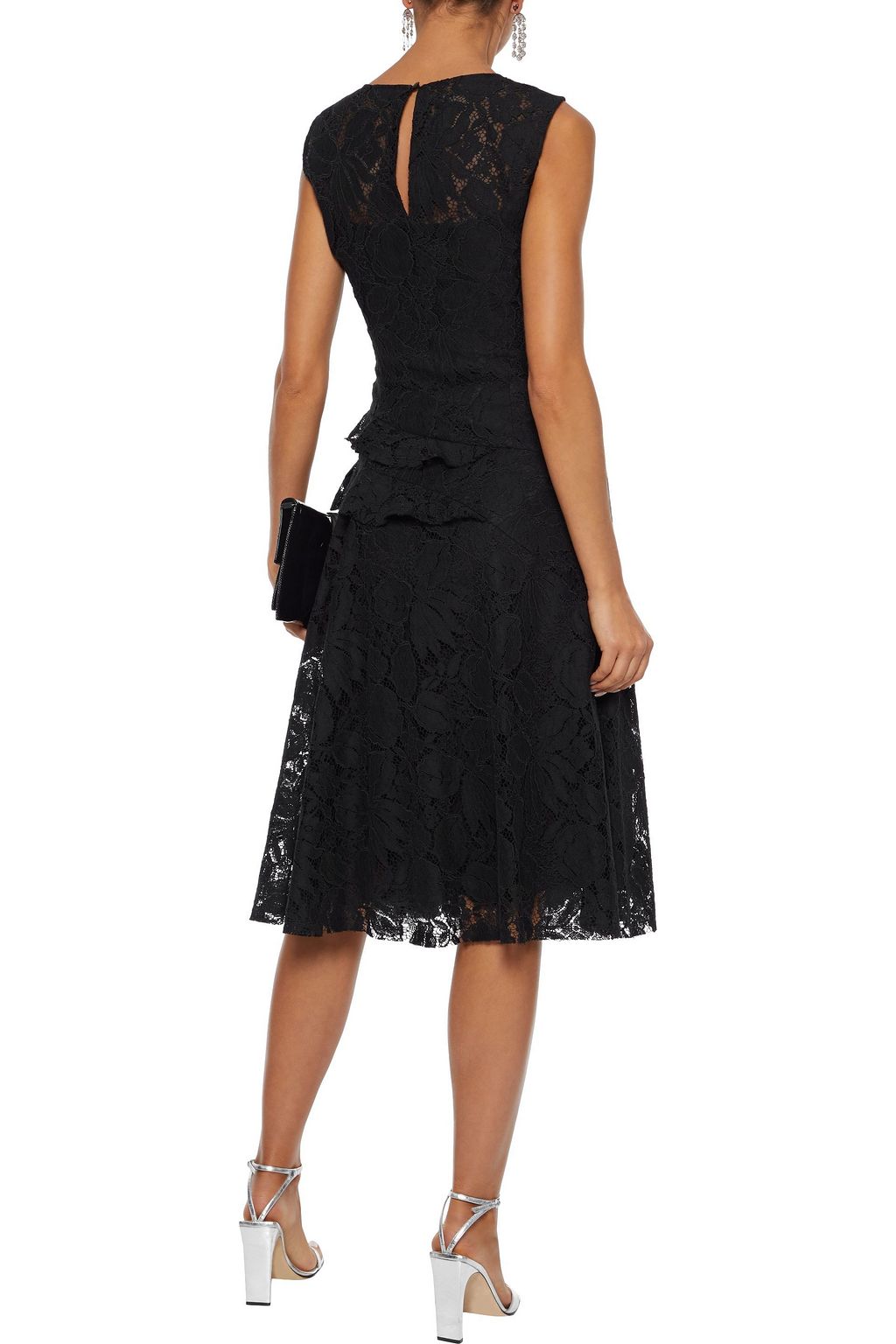 OSCAR DE LA RENTA Ruffle-trimmed cotton-blend corded lace dress