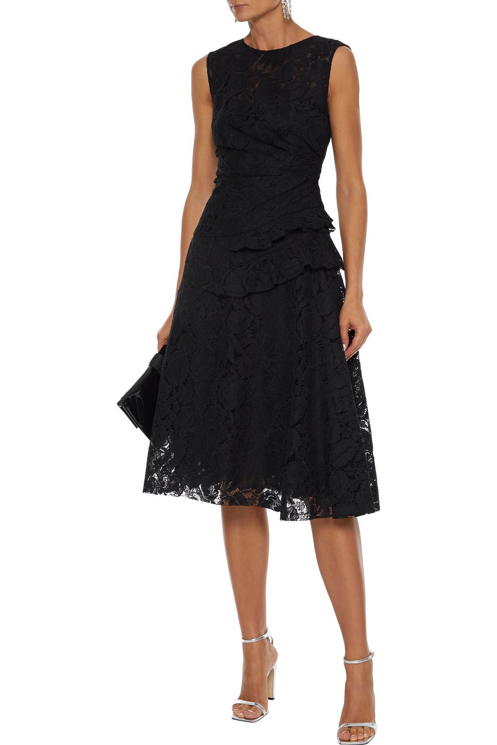 OSCAR DE LA RENTA Ruffle-trimmed cotton-blend corded lace dress