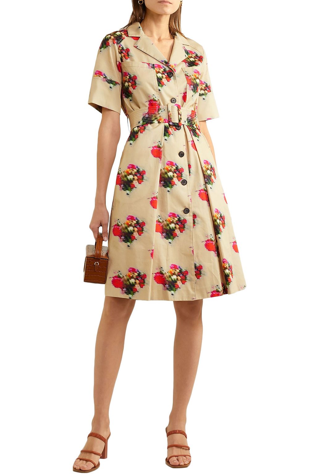 ADAM LIPPES Floral-print belted cotton-twill dress