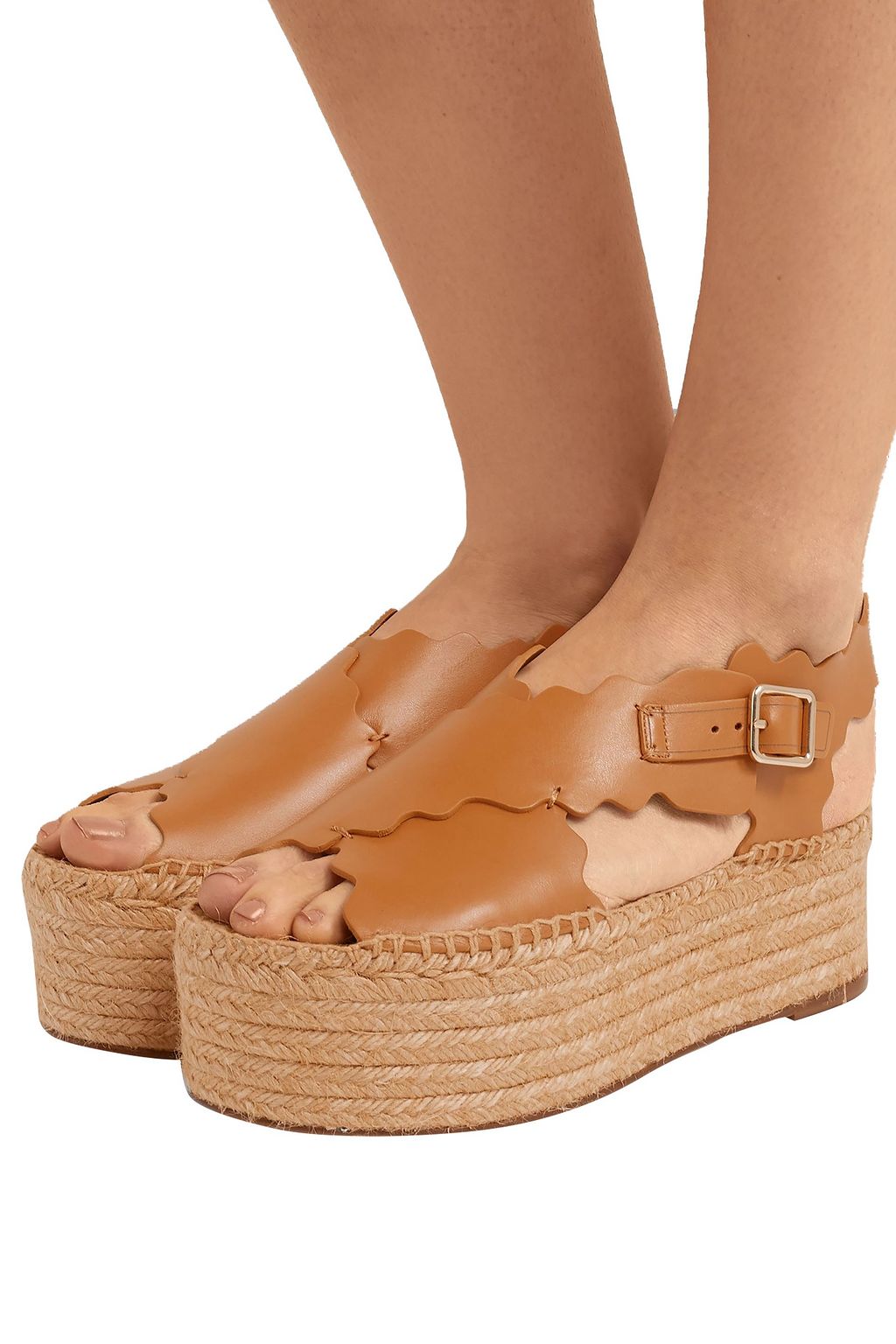 CHLOÉ Lauren scalloped leather espadrille platform sandals