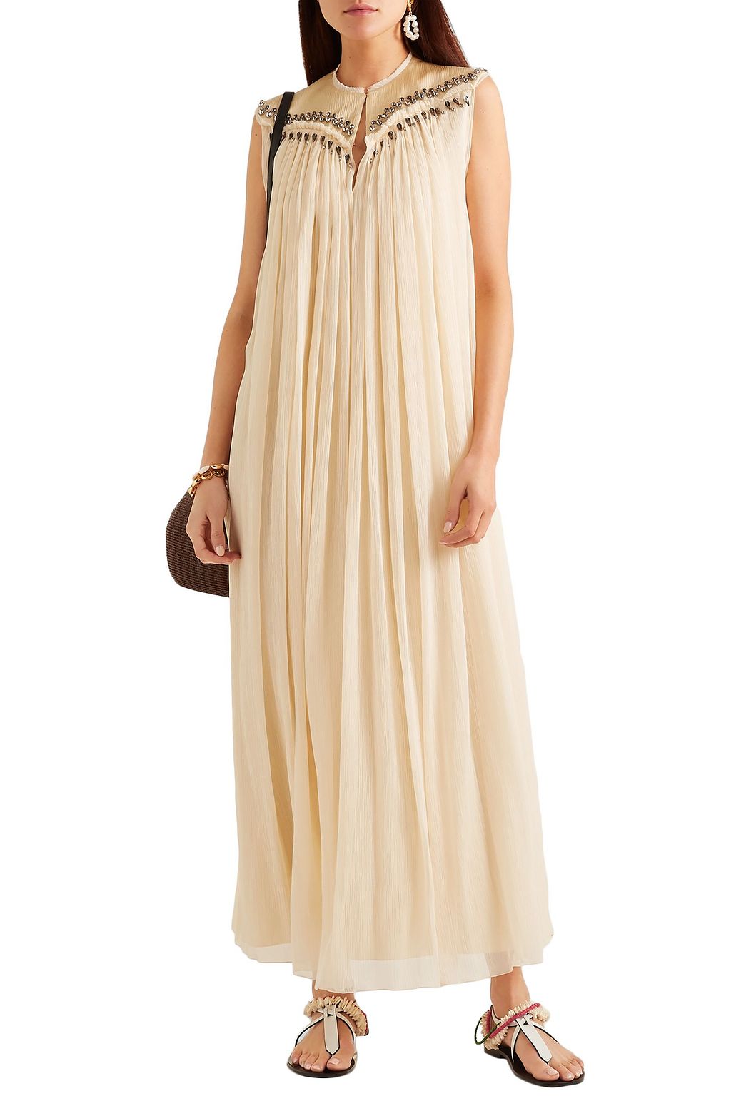 CHLOÉ Embellished frayed silk-georgette gown