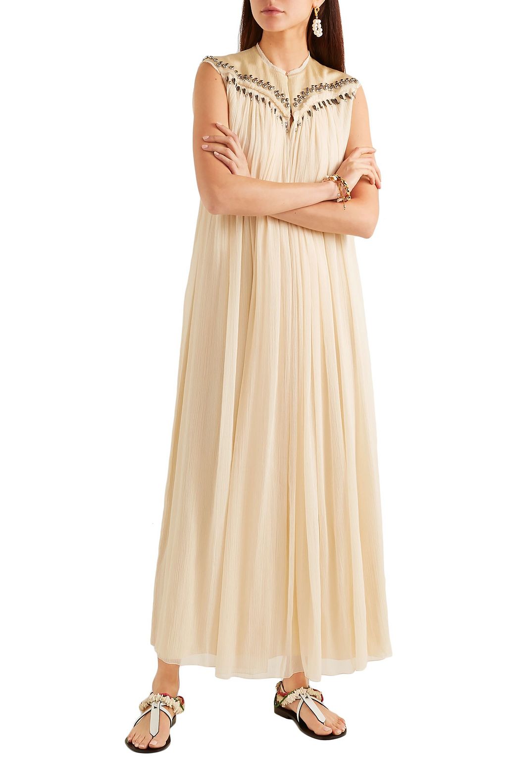CHLOÉ Embellished frayed silk-georgette gown