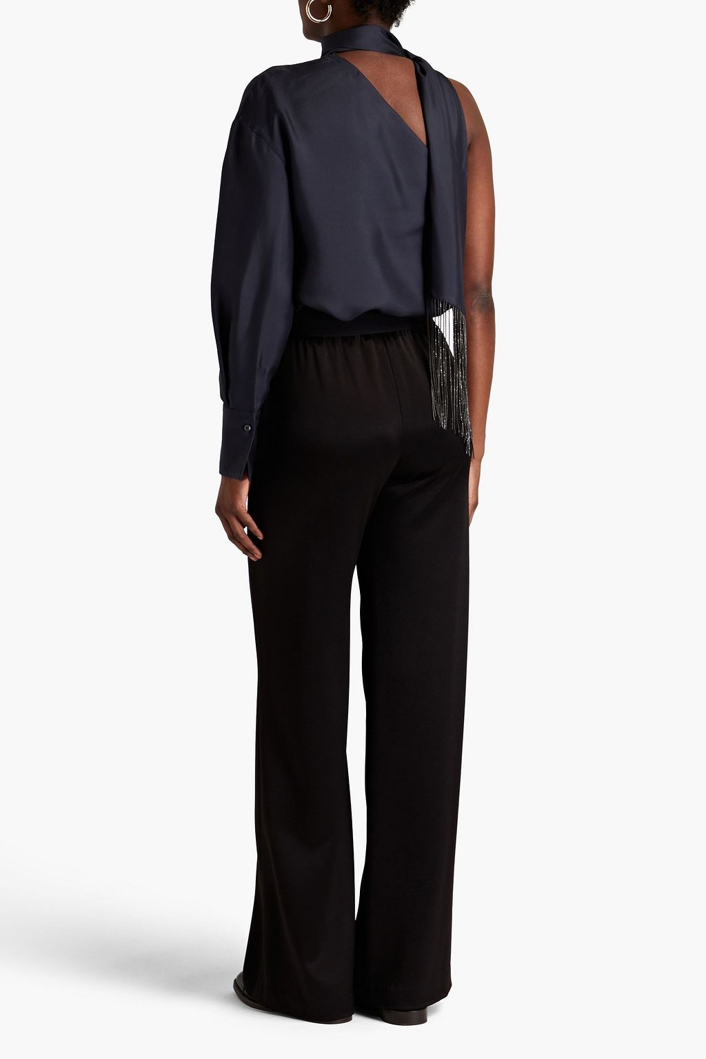 BRUNELLO CUCINELLI 원 슬리브 장식 디테일 실크 트윌 탑