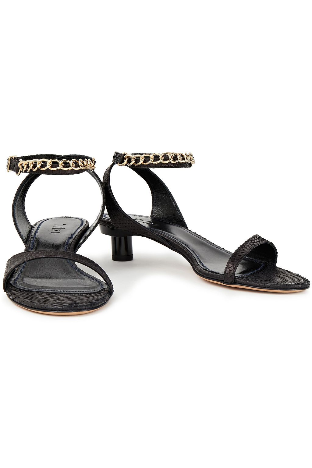 TIBI Chain-trimmed snake-effect leather sandals
