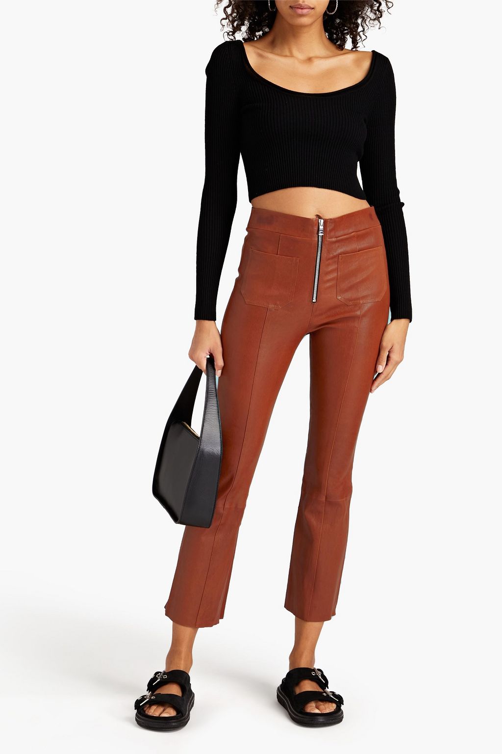 Brown Stretch-leather kick-flare pants | Sale up to 70% off | THE OUTNET | SPRWMN | THE OUTNET