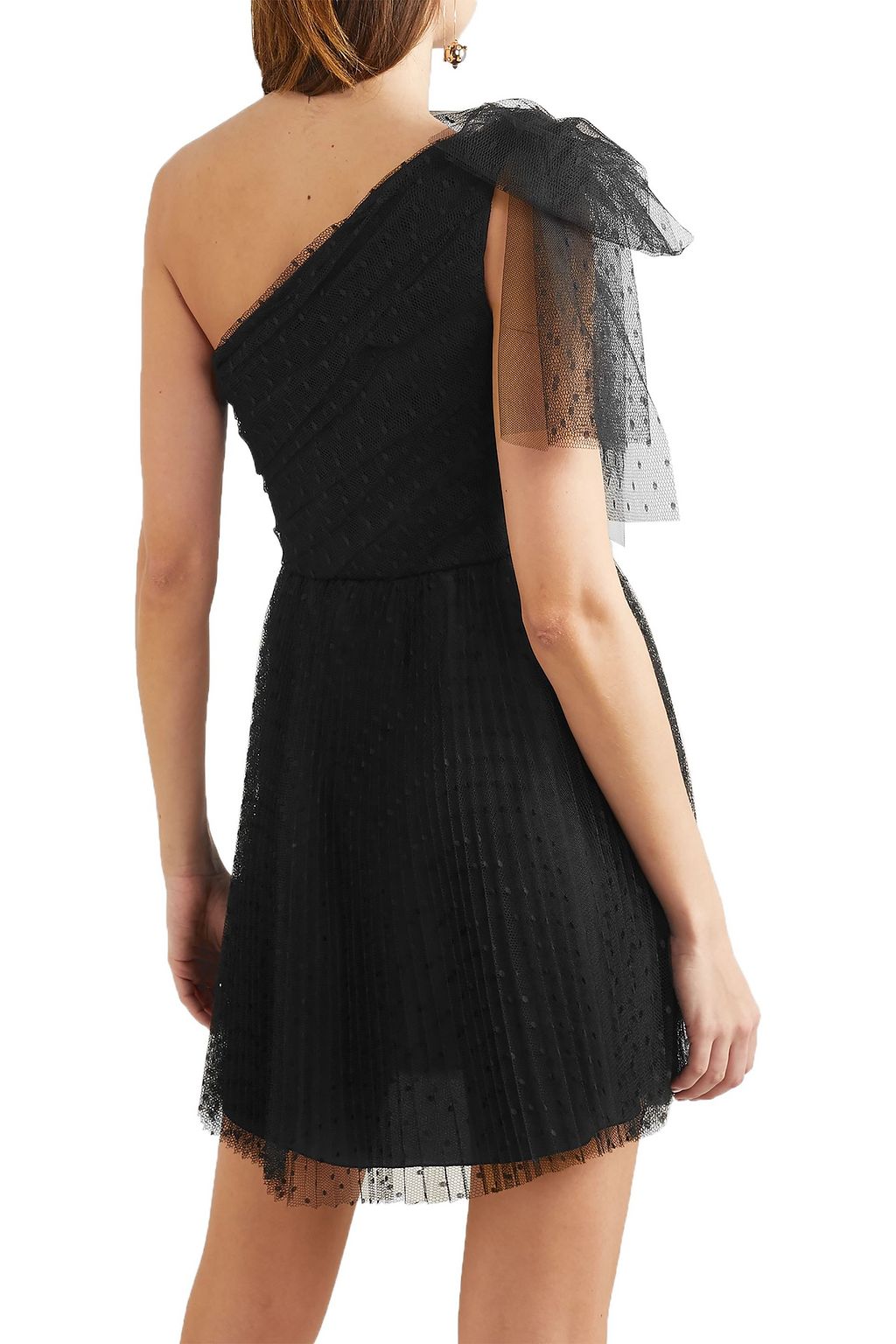 REDVALENTINO One-shoulder pleated point d'esprit tulle mini dress