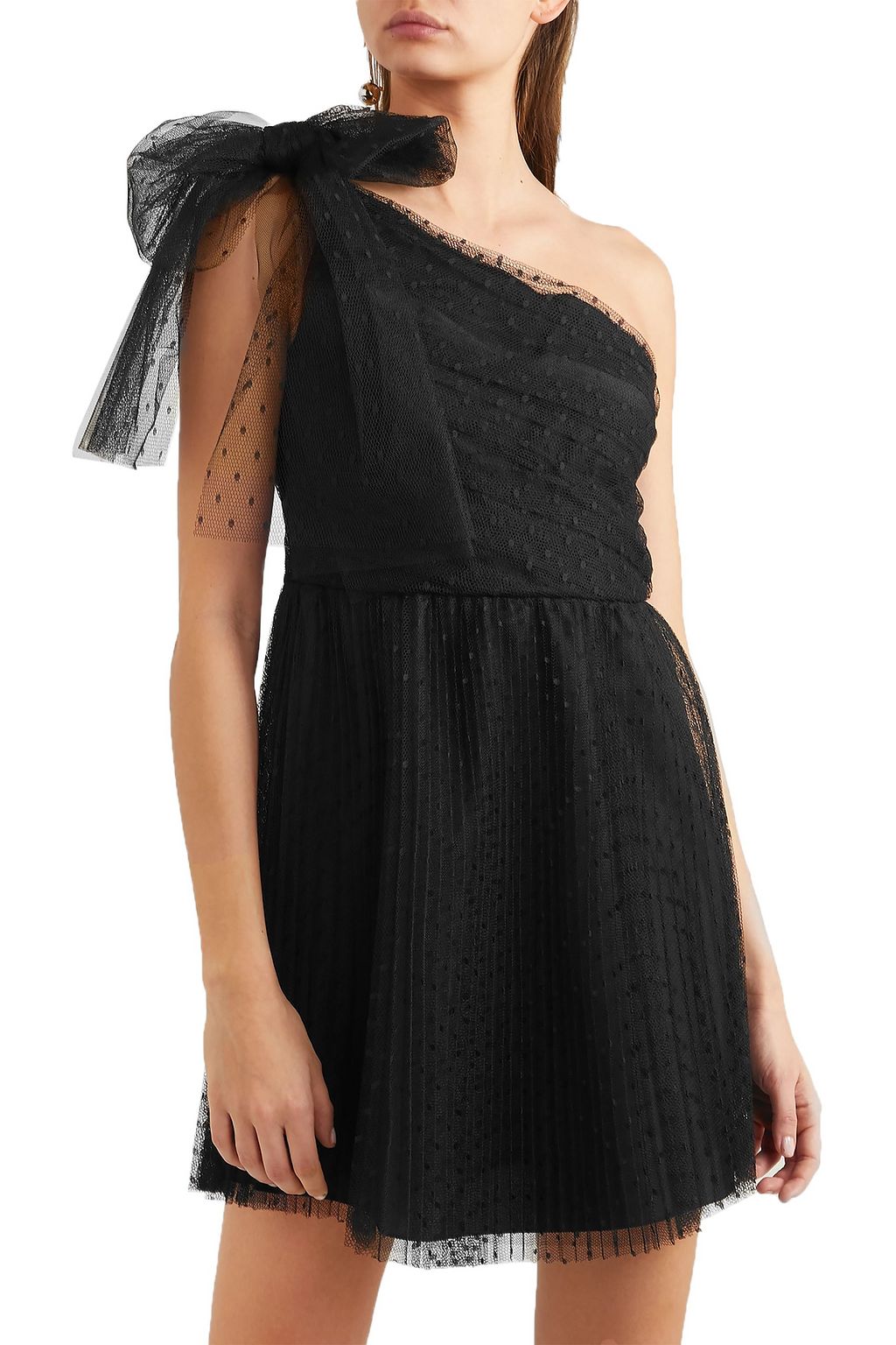 REDVALENTINO One-shoulder pleated point d'esprit tulle mini dress