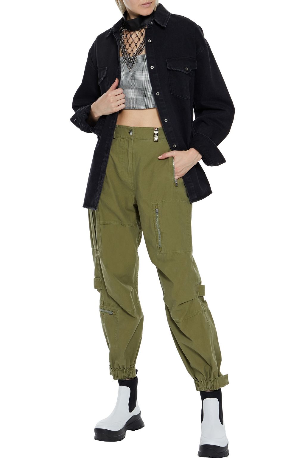 ALEXANDER WANG Studded washed cotton-canvas tapered pants