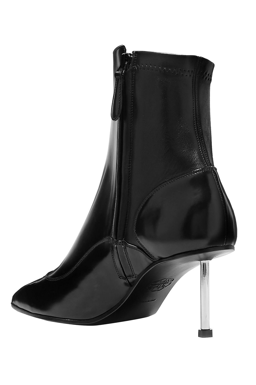 MCQUEEN Button-embellished stretch glossed-leaher ankle boots