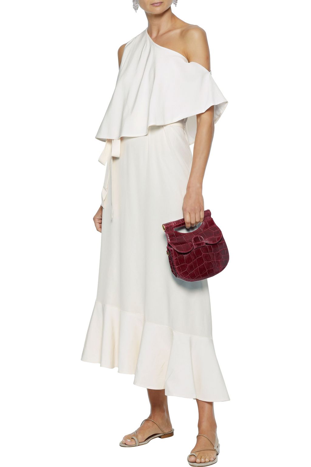 STELLA MCCARTNEY Juliette off-the-shoulder layered silk crepe de chine midi dress