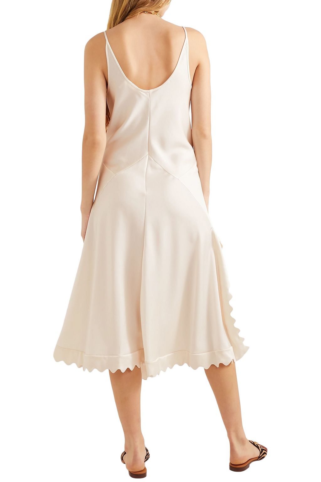 CHLOÉ Tie-front scalloped satin-crepe midi slip dress