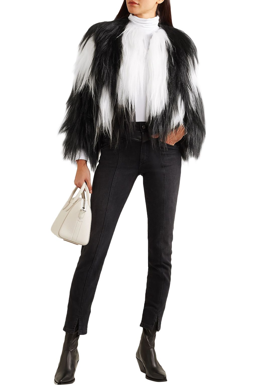 GIVENCHY Cropped two-tone shearling jacket