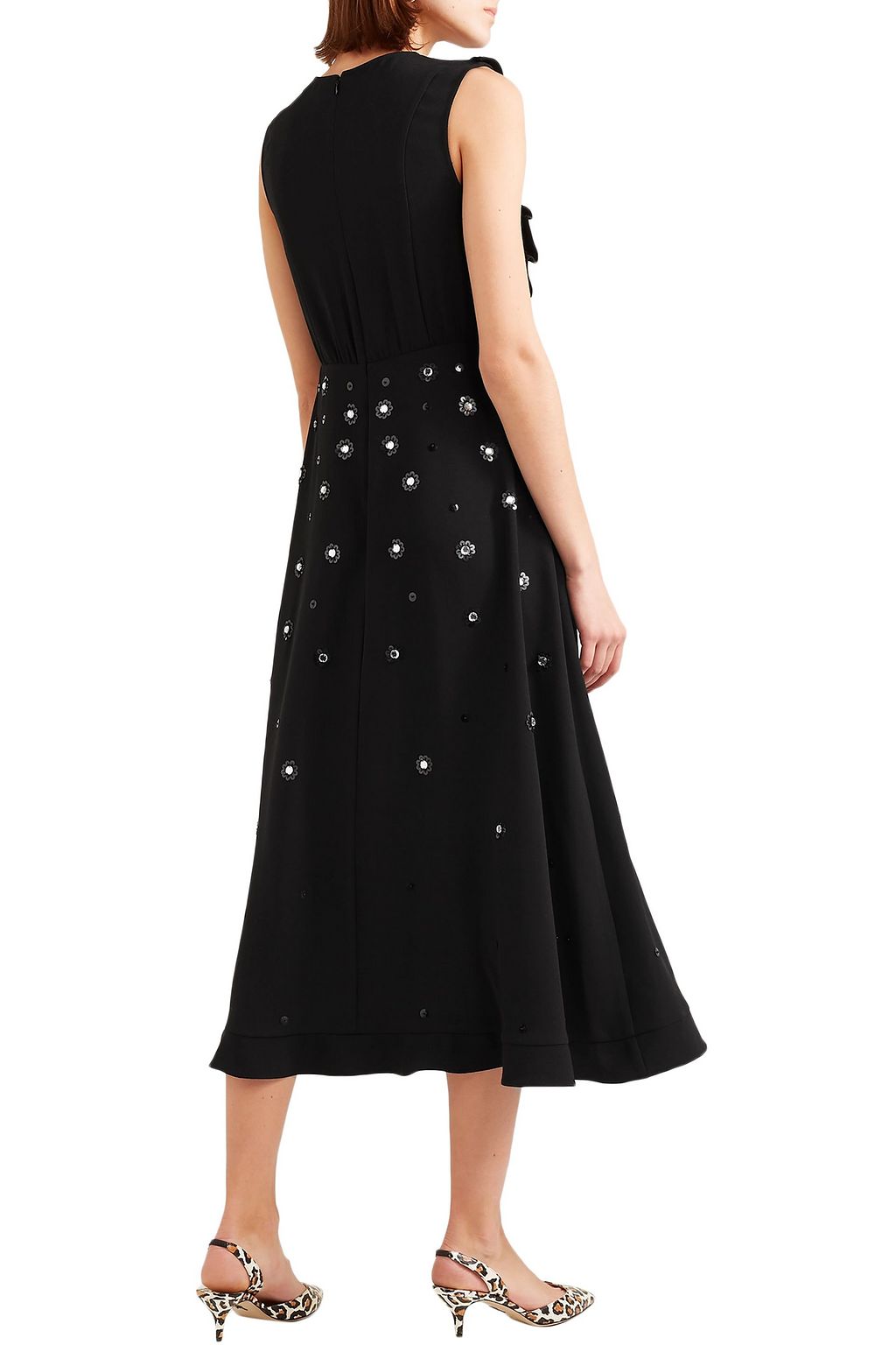 REDVALENTINO Embellished ruffled crepe midi dress
